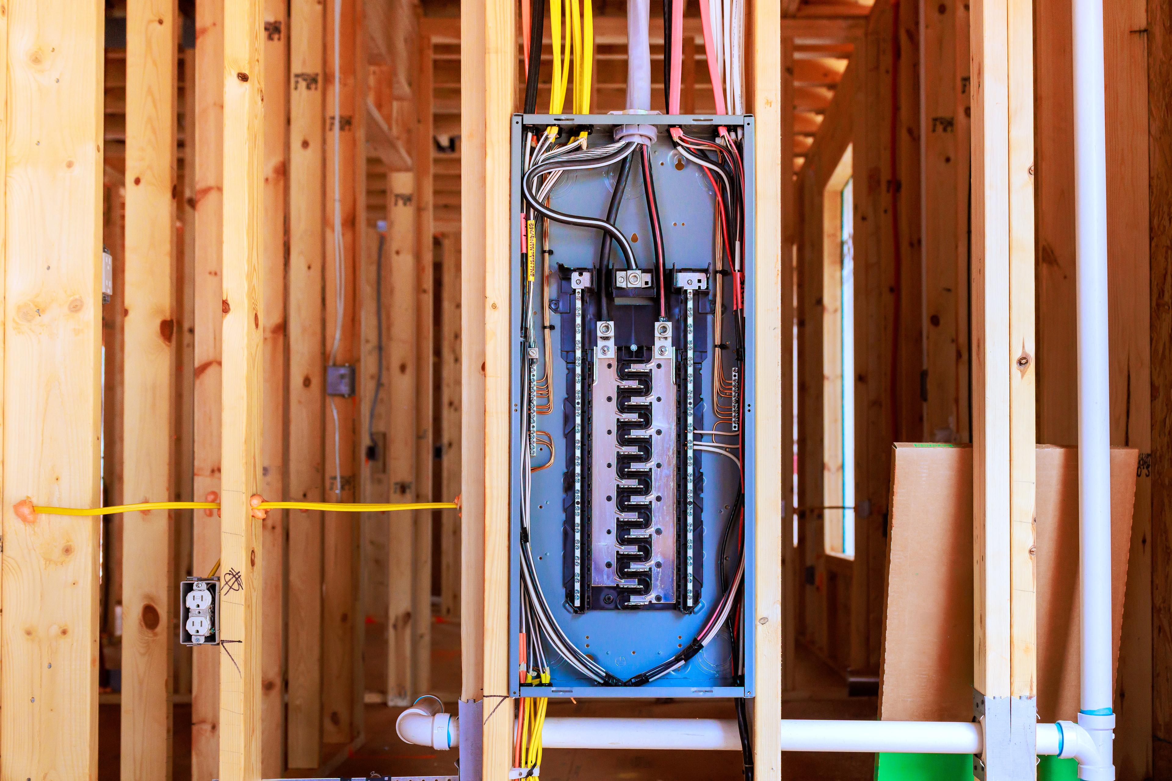 Electrical panel wired into new construction framing